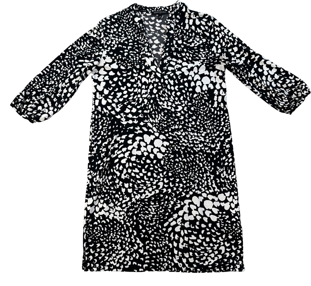 Banana Republic Shift Dress Black White Womens X-Small V-Neck 3/4 Balloon Sleeve